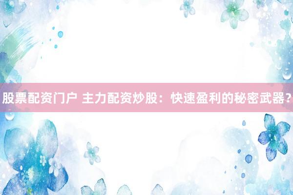 股票配资门户 主力配资炒股：快速盈利的秘密武器？