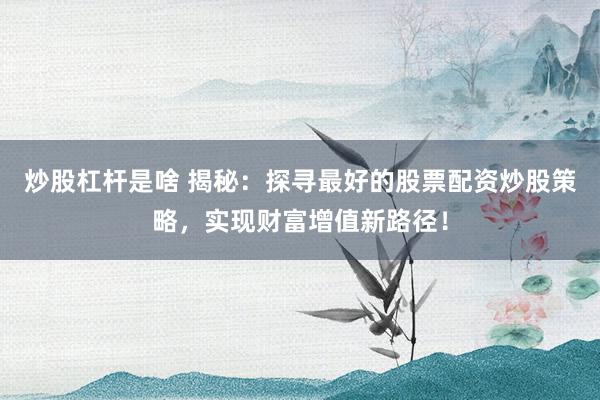 炒股杠杆是啥 揭秘：探寻最好的股票配资炒股策略，实现财富增值新路径！