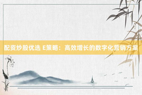 配资炒股优选 E策略：高效增长的数字化营销方案