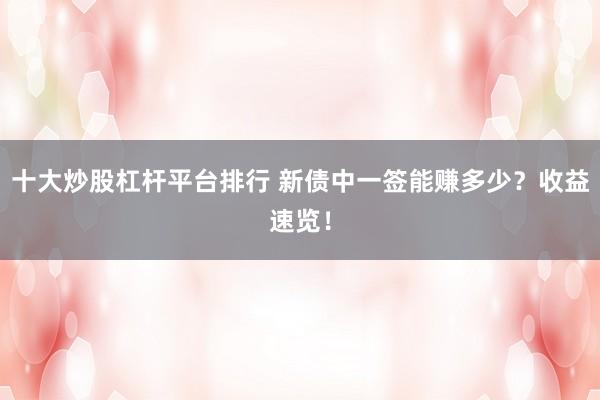 十大炒股杠杆平台排行 新债中一签能赚多少？收益速览！