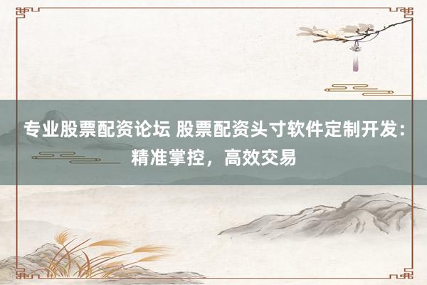 专业股票配资论坛 股票配资头寸软件定制开发：精准掌控，高效交易