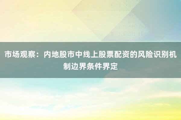 市场观察：内地股市中线上股票配资的风险识别机制边界条件界定