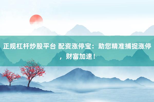正规杠杆炒股平台 配资涨停宝：助您精准捕捉涨停，财富加速！